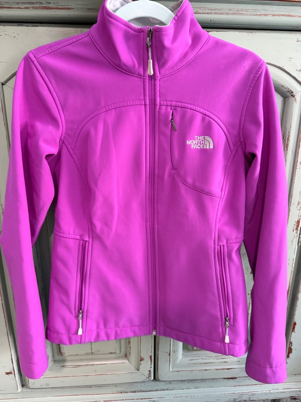 The North Face Magenta Softshell Jacket with White Logo